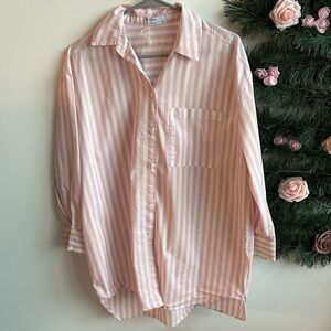 Bershka Pink and White Striped over size Shirt/dress